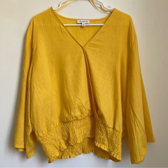 Anthropologie Tops - Anthropologie Calligraphie Snap button Linen Top XL